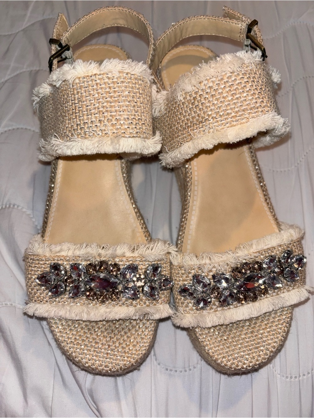 Crown Vintage Embellished Espadrille Wedge Sandals Size 10